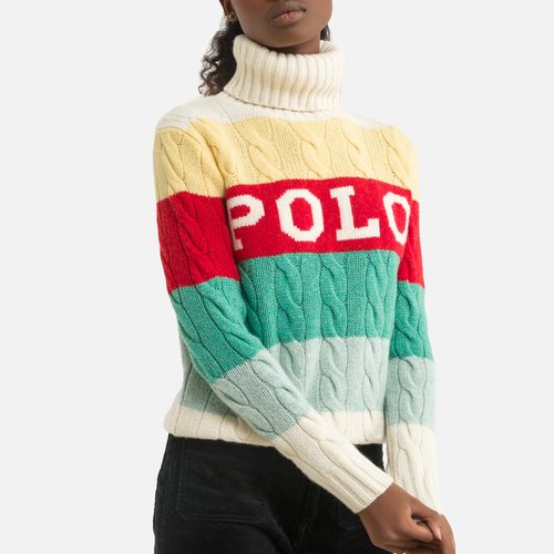 Striped wool turtleneck jumper in cable knit , multi-coloured, Polo Ralph  Lauren | La Redoute