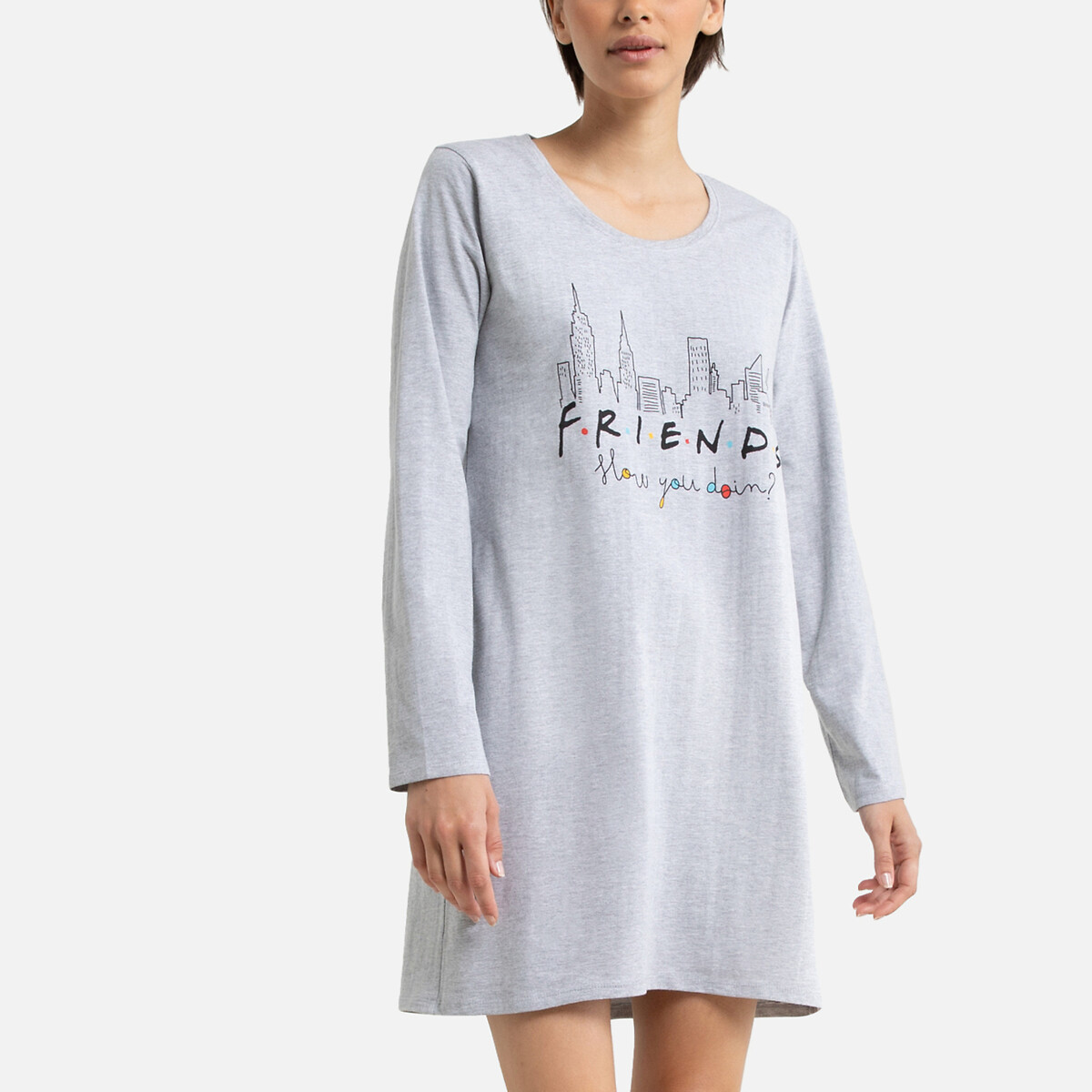 Cotton Mix Nightshirt with Long Sleeves