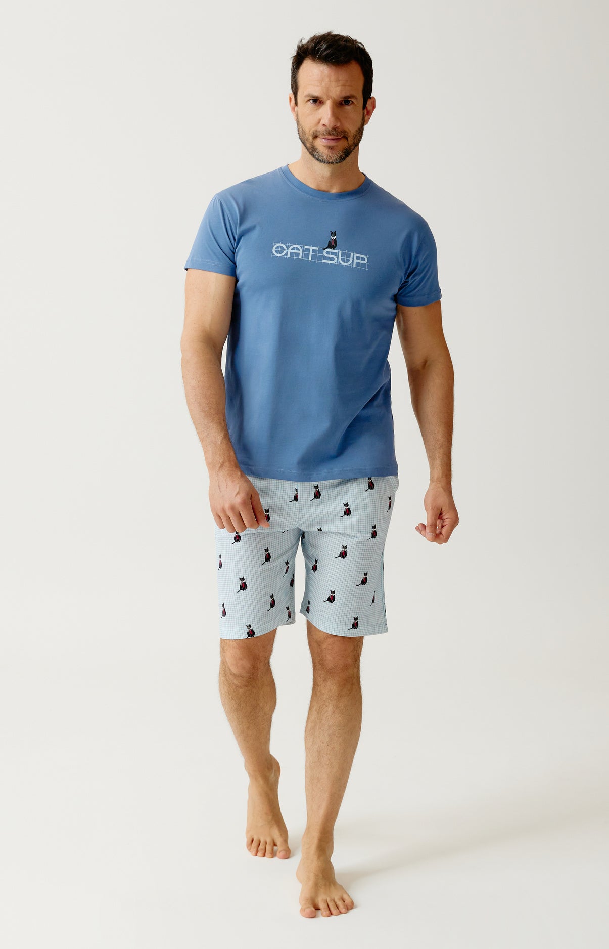 Pyjashort en jersey de coton léger imprimé Cat sup, ARTHUR