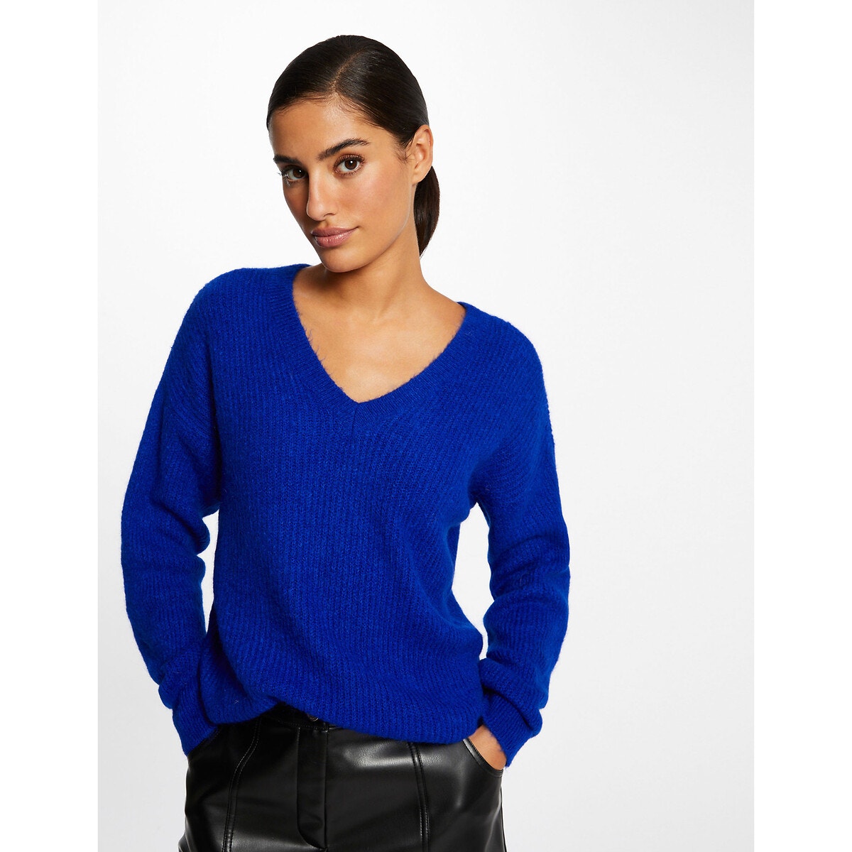 Pull bleu roi femme col v La Redoute