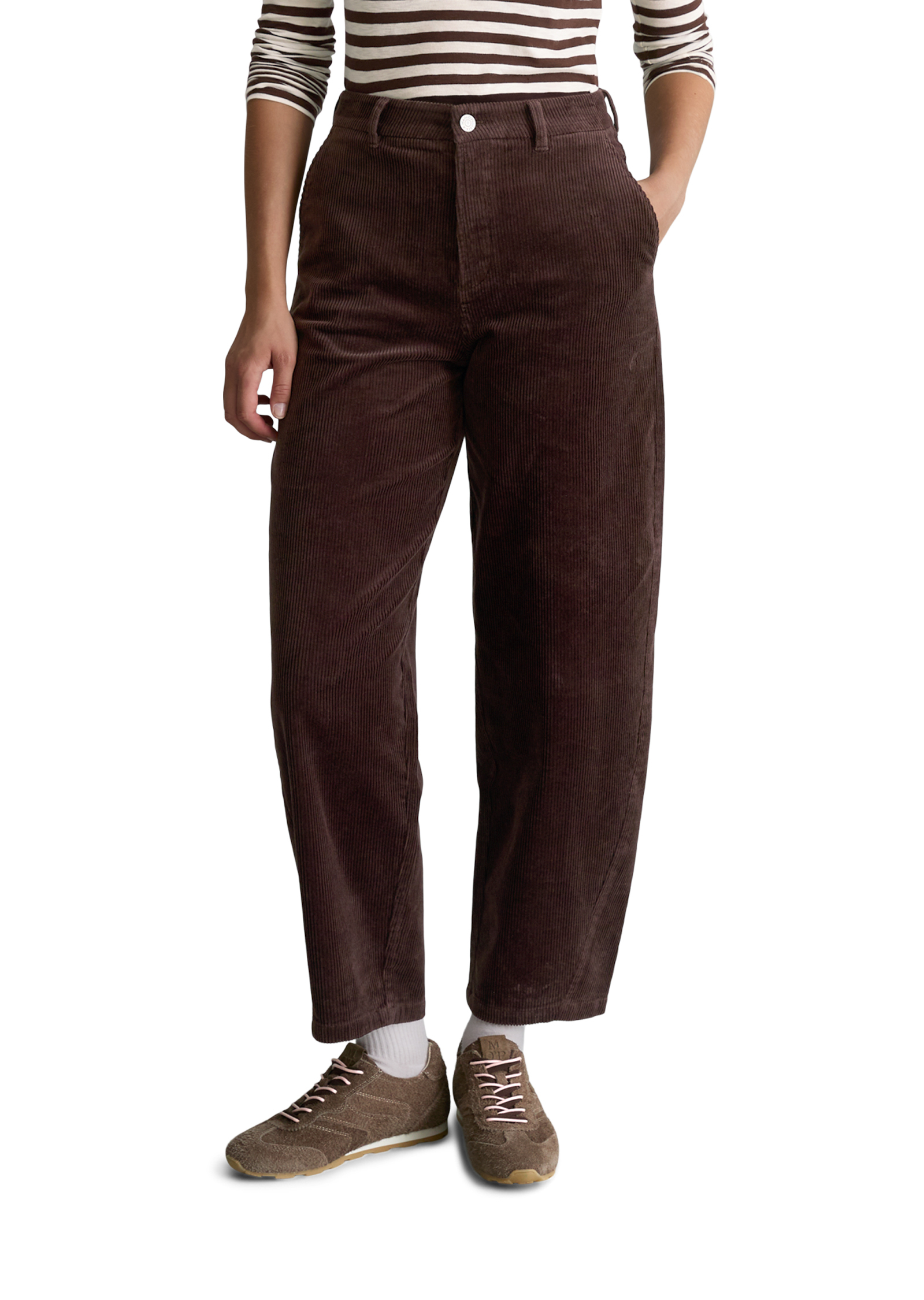Pantalon en velours côtelé modèle Airin, coupe barrel leg en coton bio extensible, MARC O’POLO DENIM