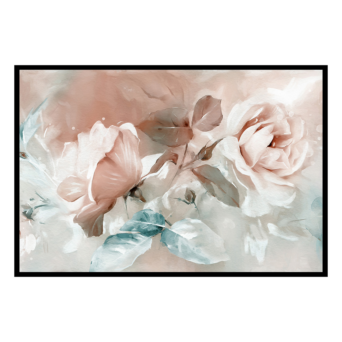 Affiche encadrée bouquet de roses poudrées, HEXOA