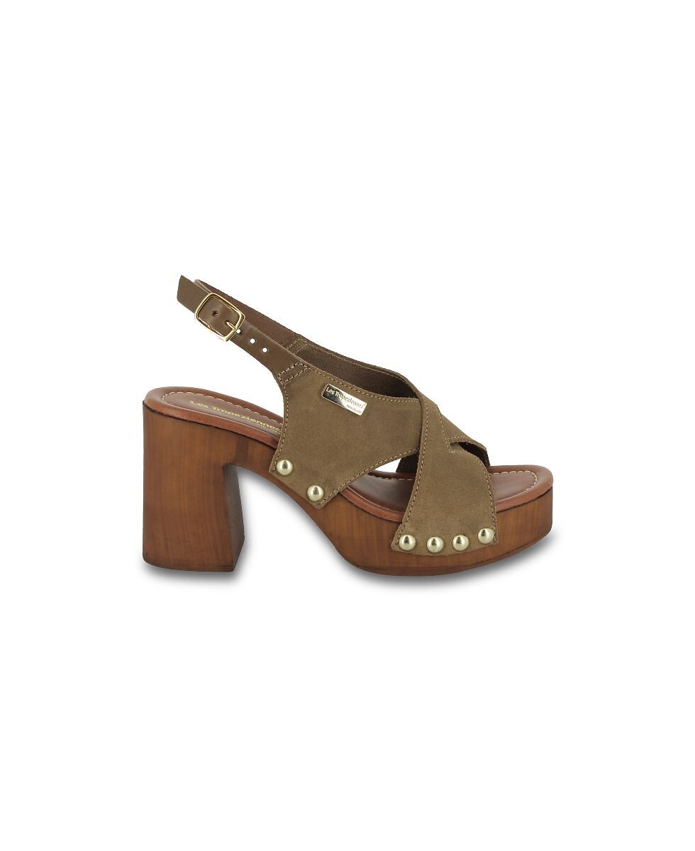 Klompsandalen met hak, suède leer, Penn