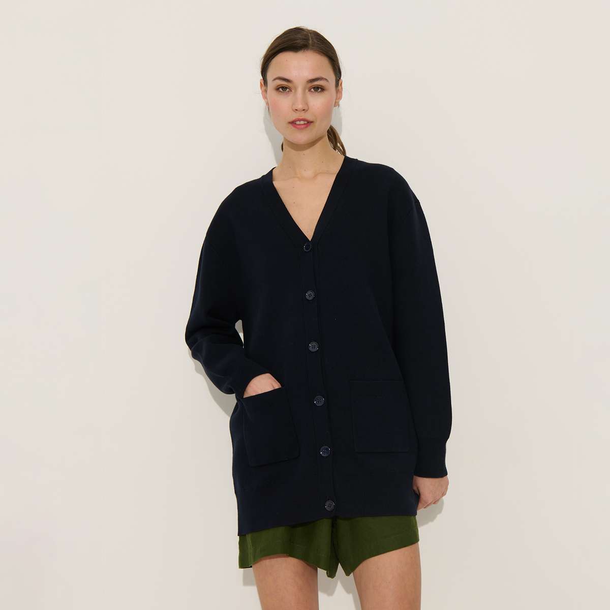 Gilet long boutonné col V en coton PEDRO, BENSIMON