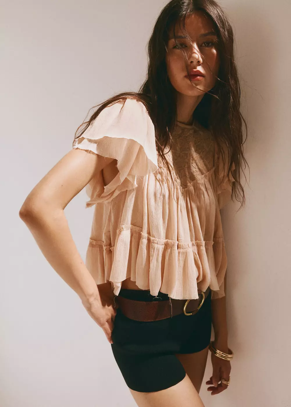 Blouse brodée volants, MANGO