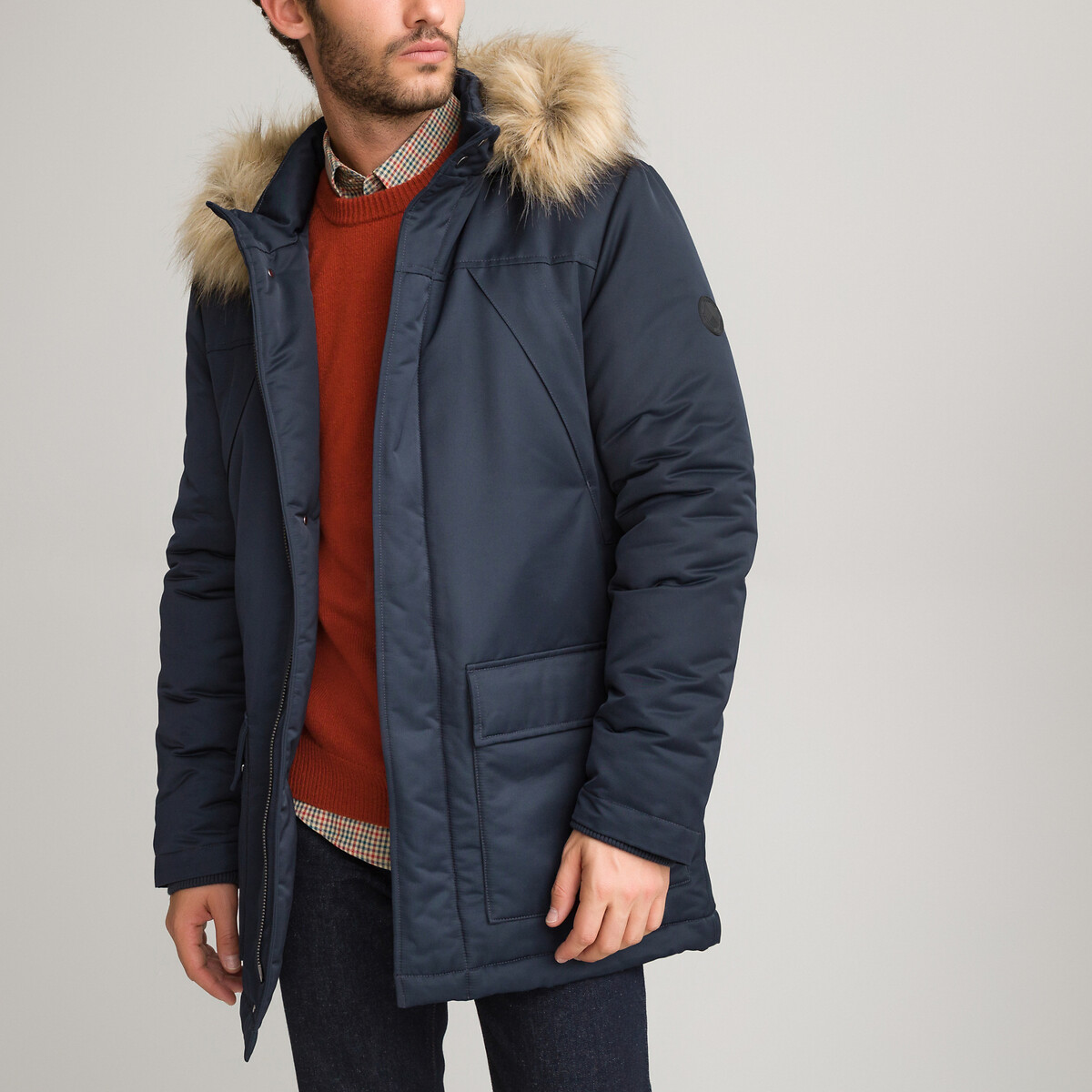 Warm hooded parka, navy blue, La Redoute Collections | La Redoute