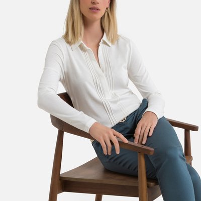 Cotton Mix Polo Shirt with Long Sleeves ANNE WEYBURN