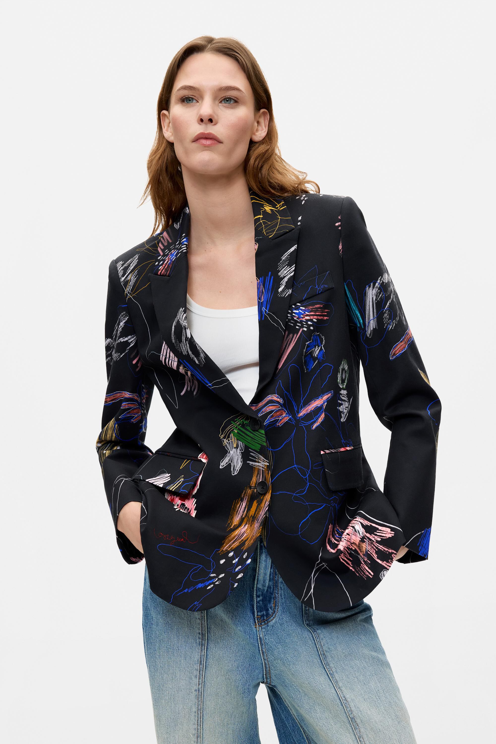 Veste de costume à imprimé fleuri, DESIGUAL