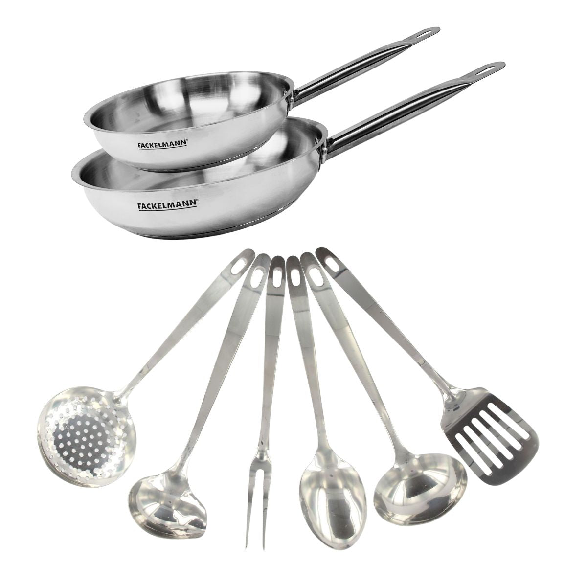 Set de 2 poêles de 24 et en inox et 6 ustensiles inox ETERNA, FACKELMANN