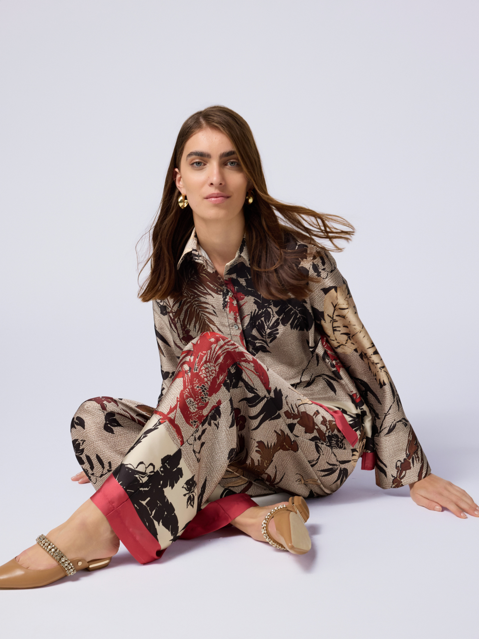 Pantalon palazzo en satin fantaisie, OLTRE