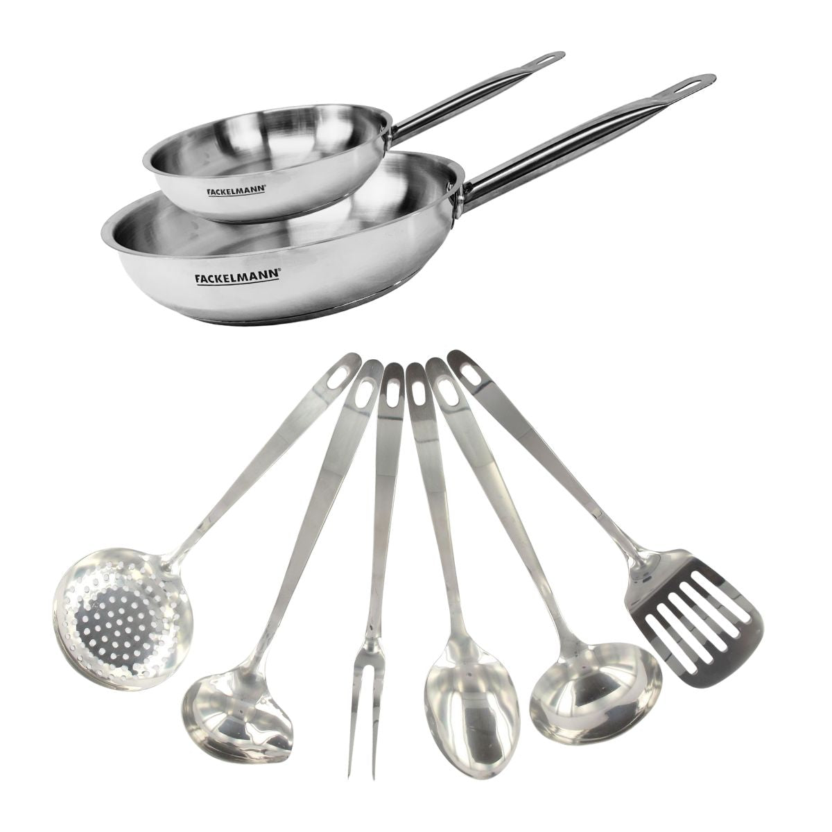 Set de 2 poêles de 20 et en inox et 6 ustensiles inox ETERNA, FACKELMANN