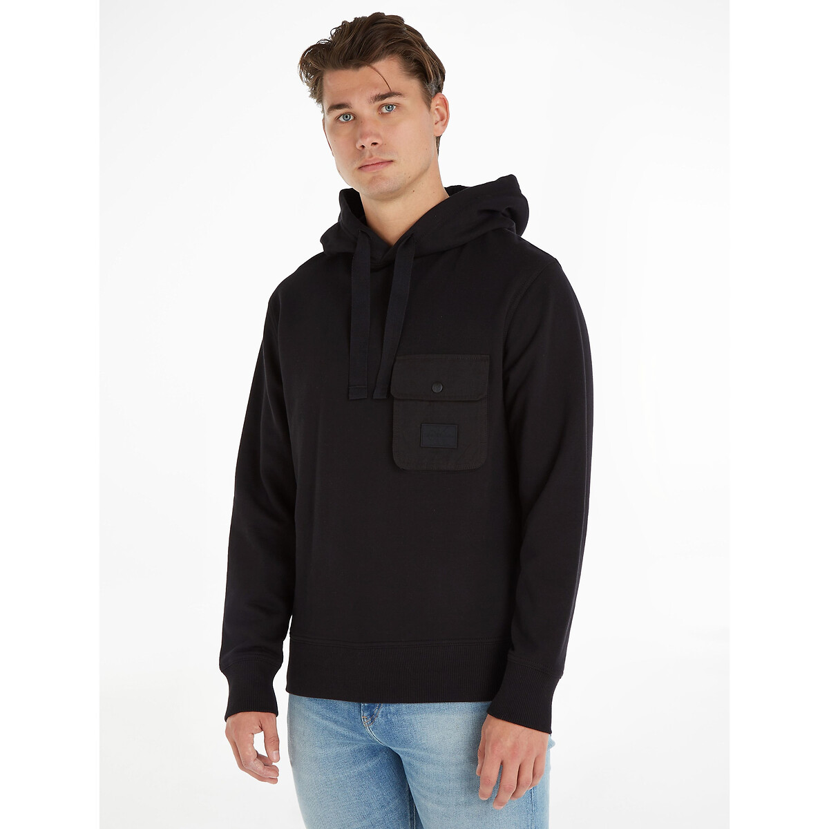 Hoodie with sales breast pocket