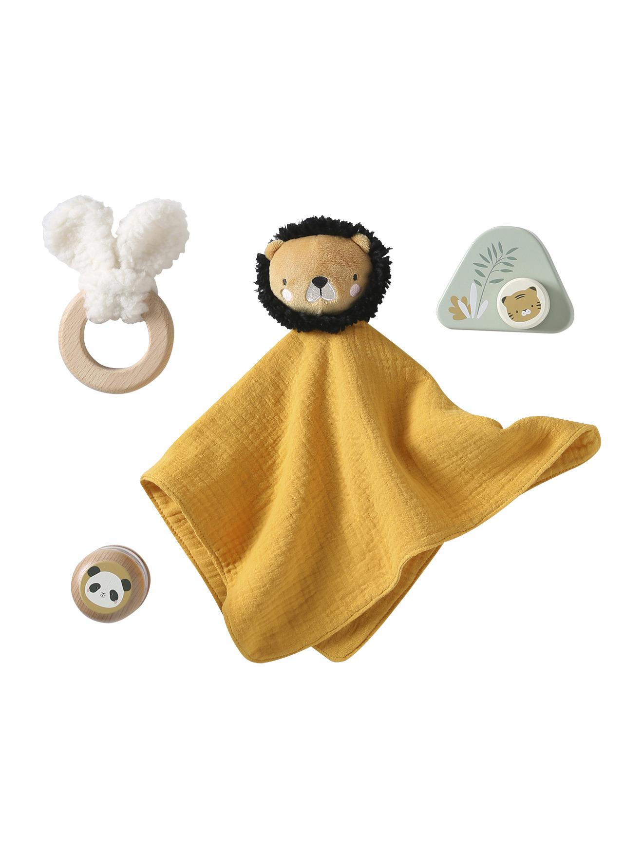 Coffret cadeau 4 pièces : doudou + anneau de dentition + hochet + boîte à musique en bois FSC®, VERTBAUDET