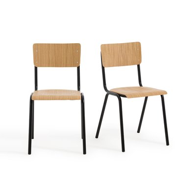 Set of 2 Hiba Stackable Oak Veneer and Metal School Chairs LA REDOUTE INTERIEURS