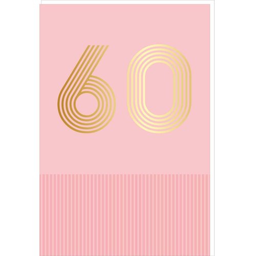 Carte d'anniversaire 60 ans en or - rose - a message - pour femme