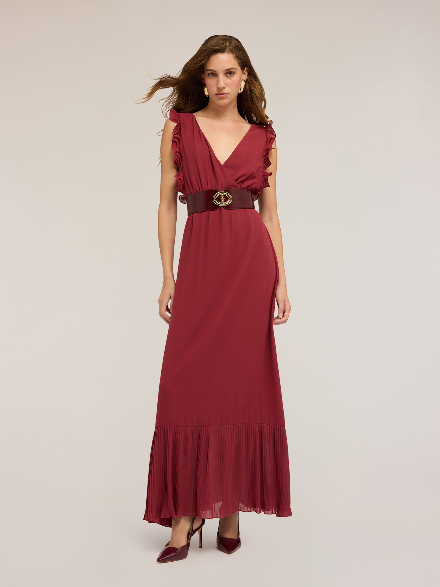 Robe longue à bordure plissée, MOTIVI