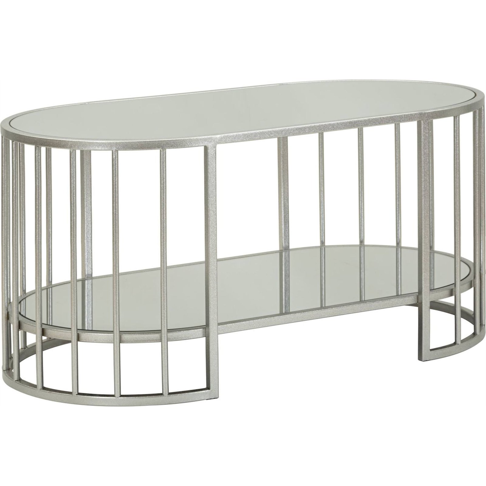 Table basse ovale en fer et miroir double plateau, RECOLLECTION