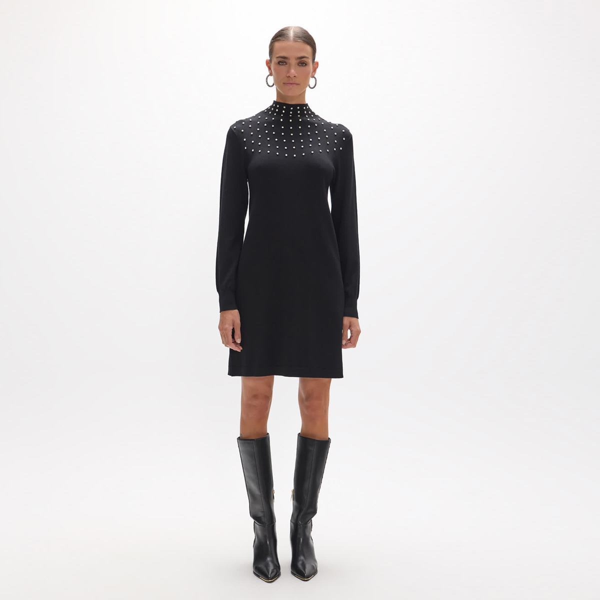 Robe pull col montant à sequins manches longues, LOLA CASADEMUNT