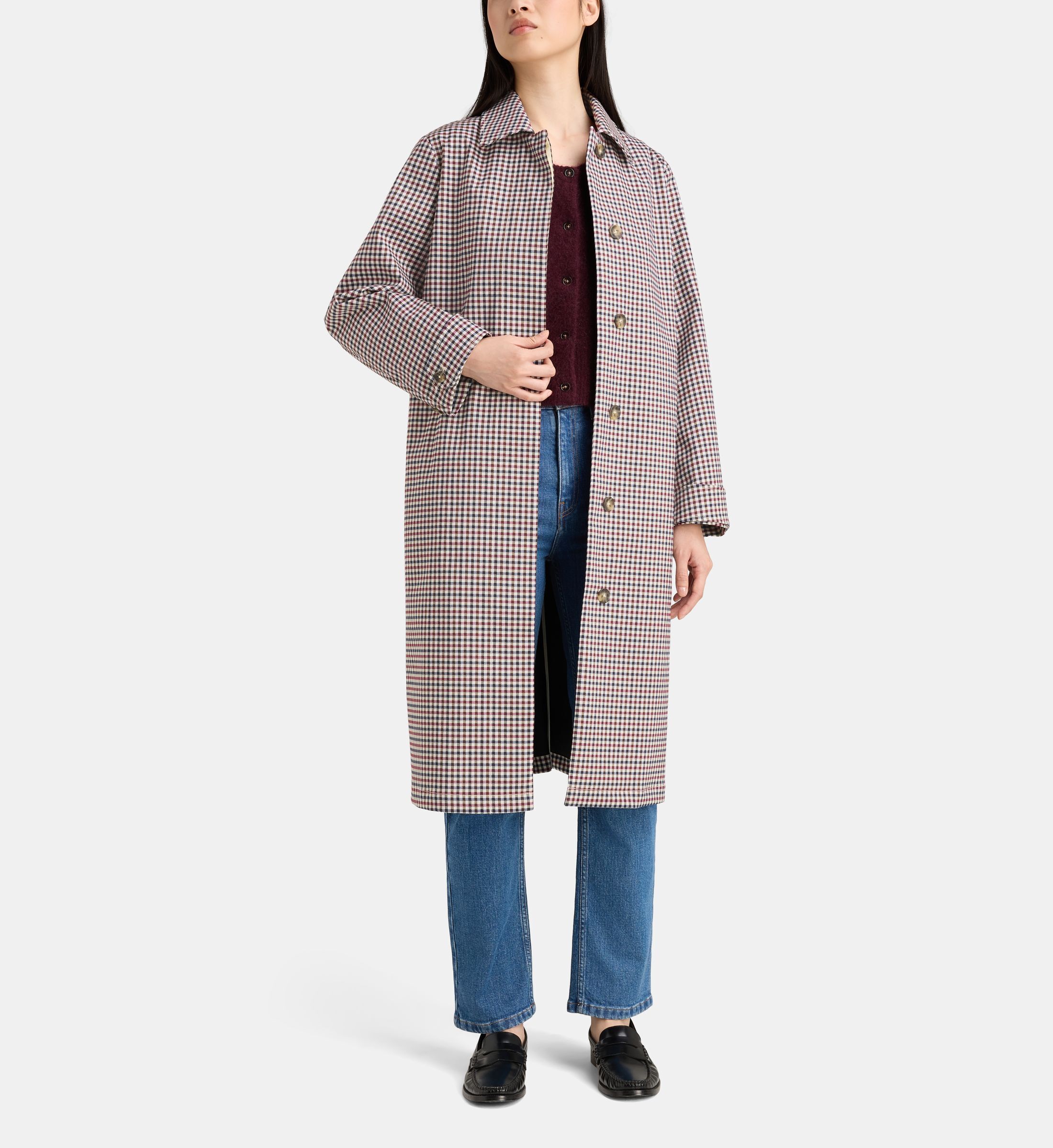 Imperméable long droit kikaro imprimé vichy, JODHPUR