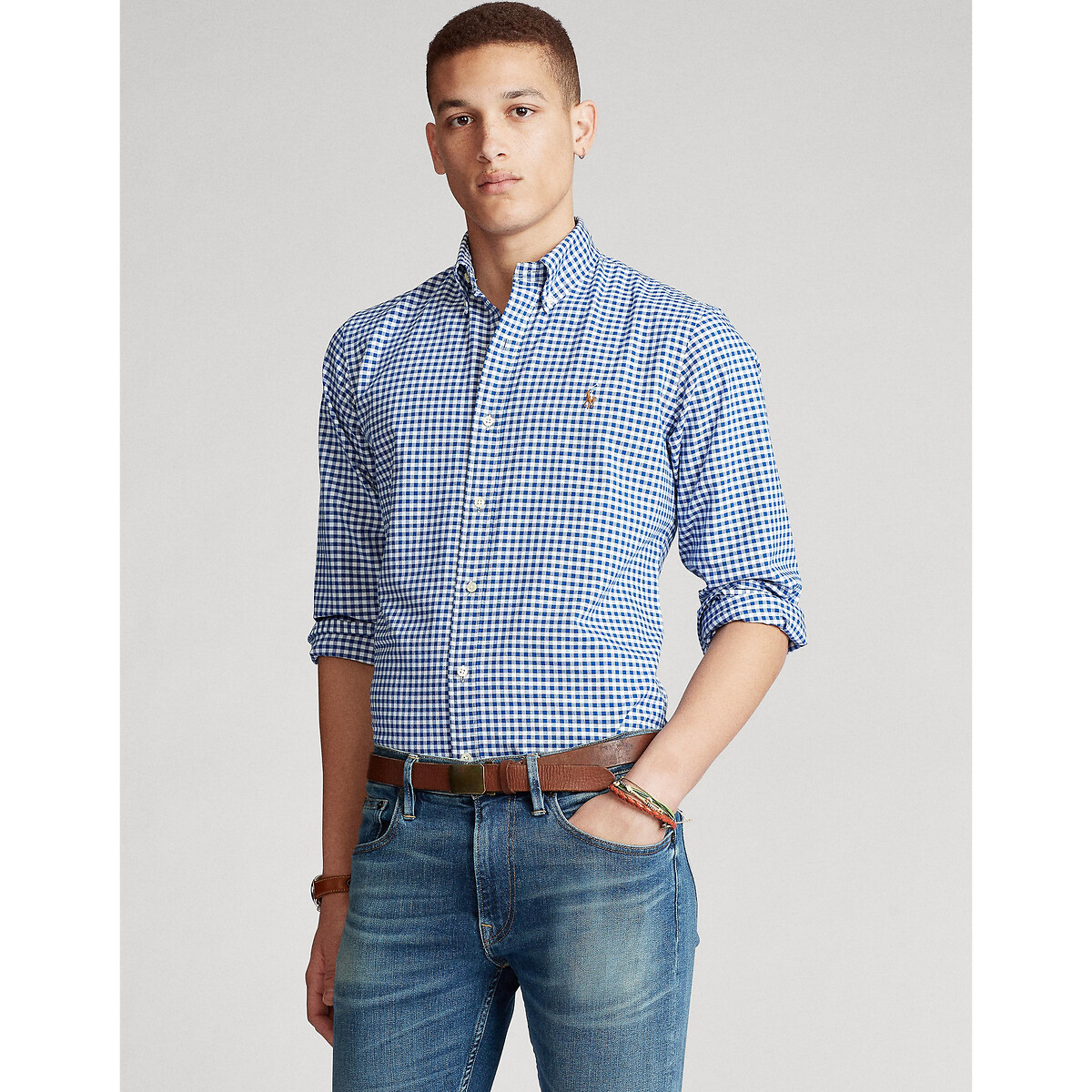 Checked cotton oxford shirt in regular fit, white/blue, Polo Ralph ...