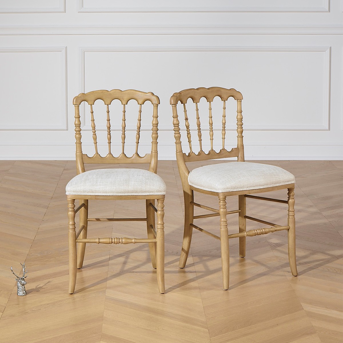 Lot de 2 chaises en hévéa et lin NAPOLEON III, ROBIN DES BOIS