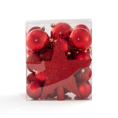 Caspar Box of 33 Red Christmas Baubles LA REDOUTE INTERIEURS