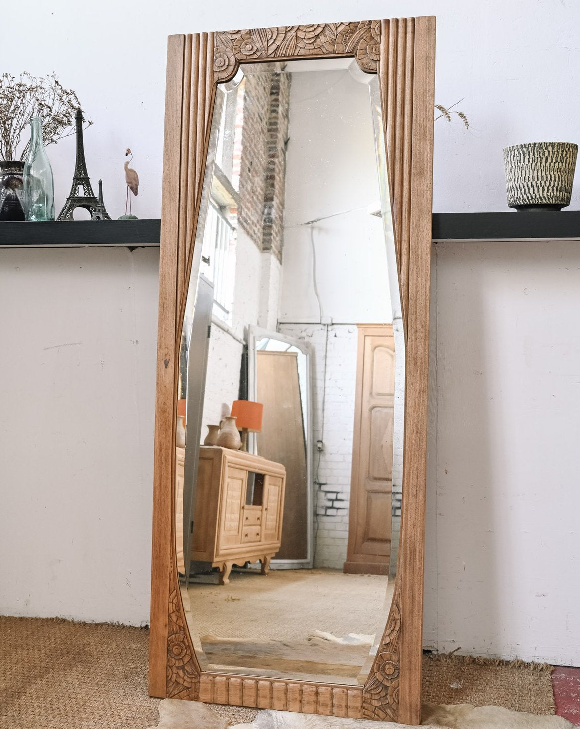 Grand miroir Art Déco en bois Georges N°1450 - Bon état, DEBONGOUT