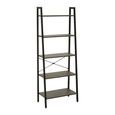 Industrial Style 5 Tier Ladder Shelf Unit in Dark Oak Effect with Black Frame SO'HOME