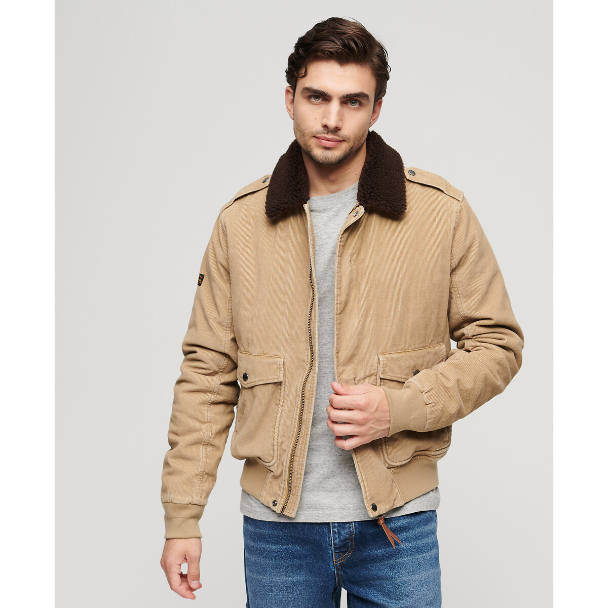 Image of Cotton Jacket with Corduroy Collar