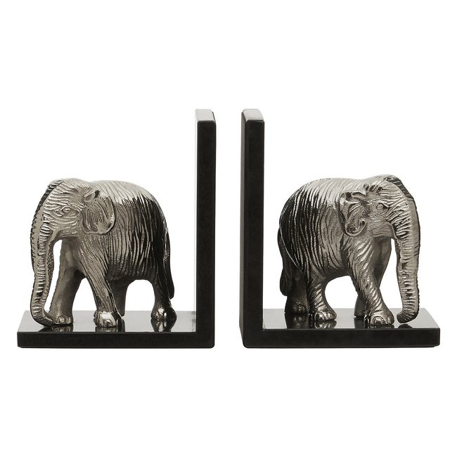 Set of 2 Elephant Bookends, silver, SO'HOME