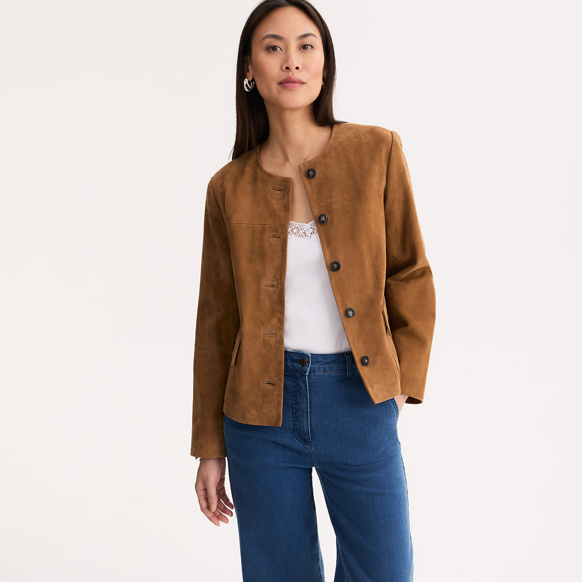 Chaqueta de piel con cierre de botones a presión, ANNE WEYBURN