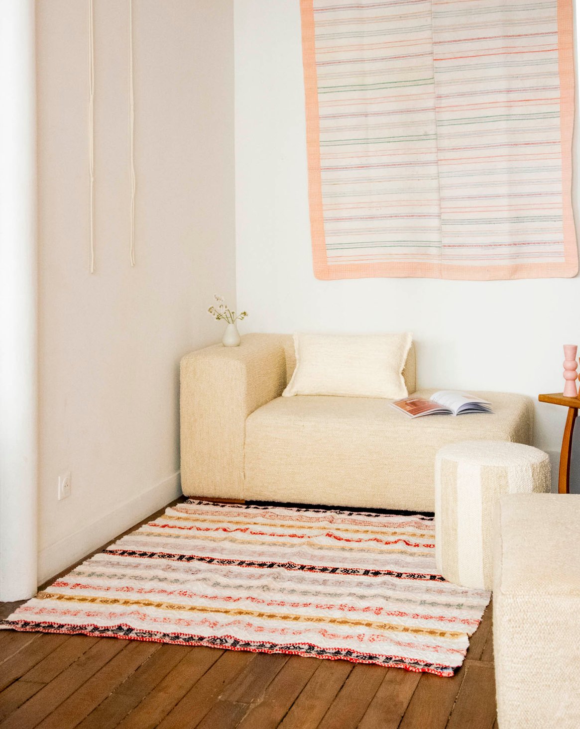 Tapis à rayures roses Olivier N°112 - Bon état, DEBONGOUT