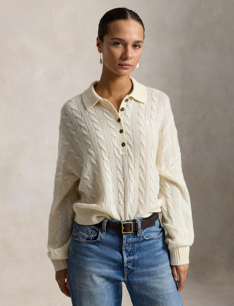 Pull col polo torsadé, 90% laine 10% cachemire, POLO RALPH LAUREN