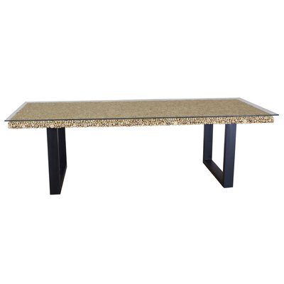 Table en bois flotté avec plateau verre et pieds en métal noir 250cm NOW'S HOME