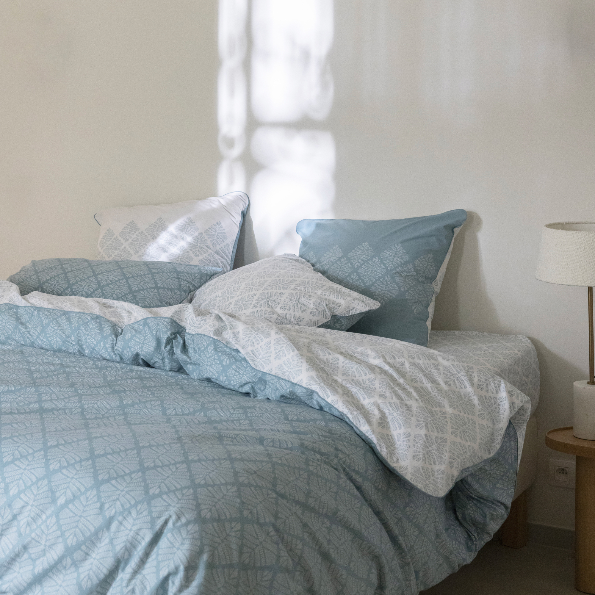 Housse de couette en percale de coton, POINTE DE DOUCEUR, BLANC CERISE
