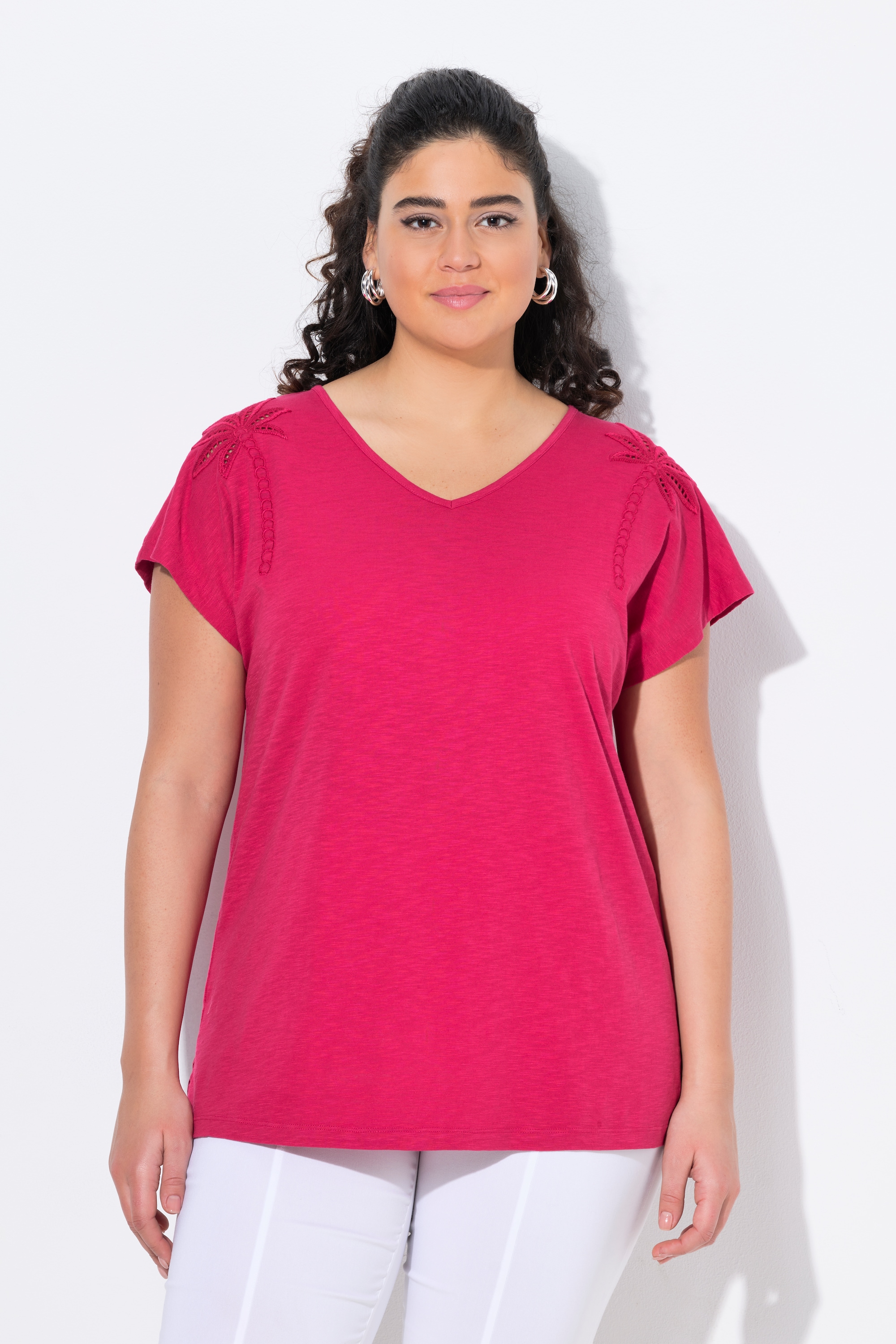 T-shirt, motif palmiers, oversize, col V, ULLA POPKEN