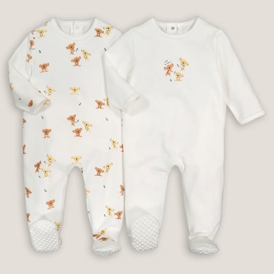 Pack of 2 Velour Sleepsuits in Cotton Mix LA REDOUTE COLLECTIONS