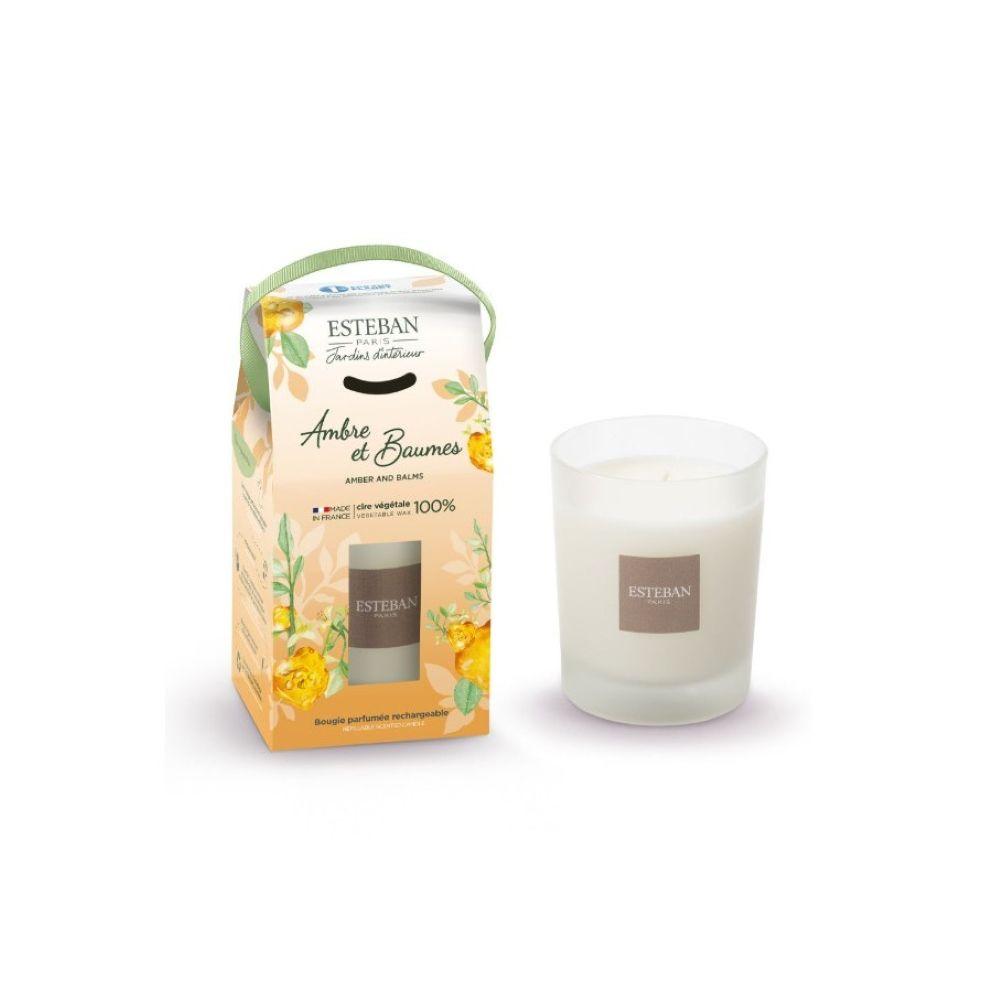 Bougie parfumée Ambre et Baumes rechargeable 180g, ESTEBAN