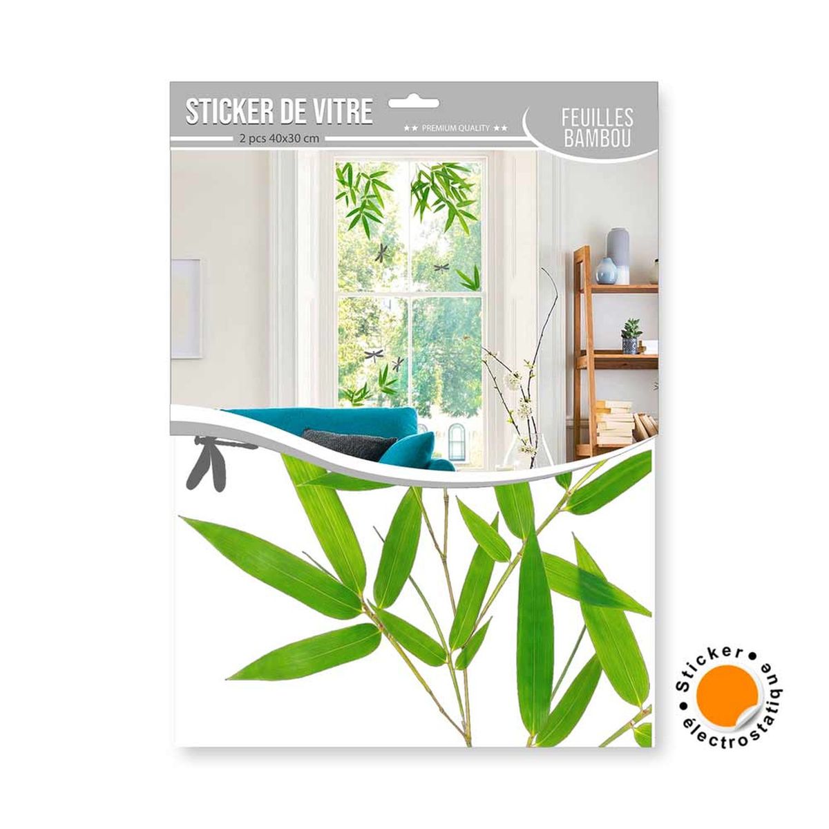 Sticker de vitre feuilles de bambou Couleur vert Toilinux