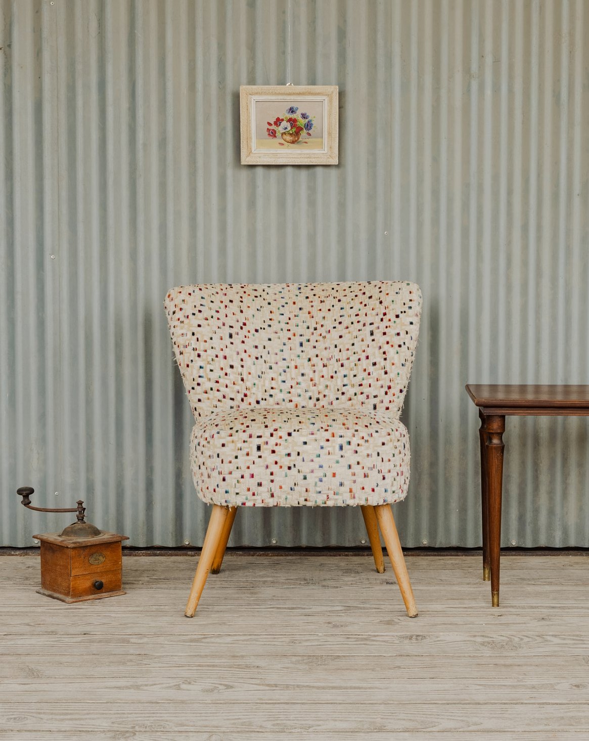Fauteuil en tissu beige coloré Jakob N°1207 - Bon état, DEBONGOUT