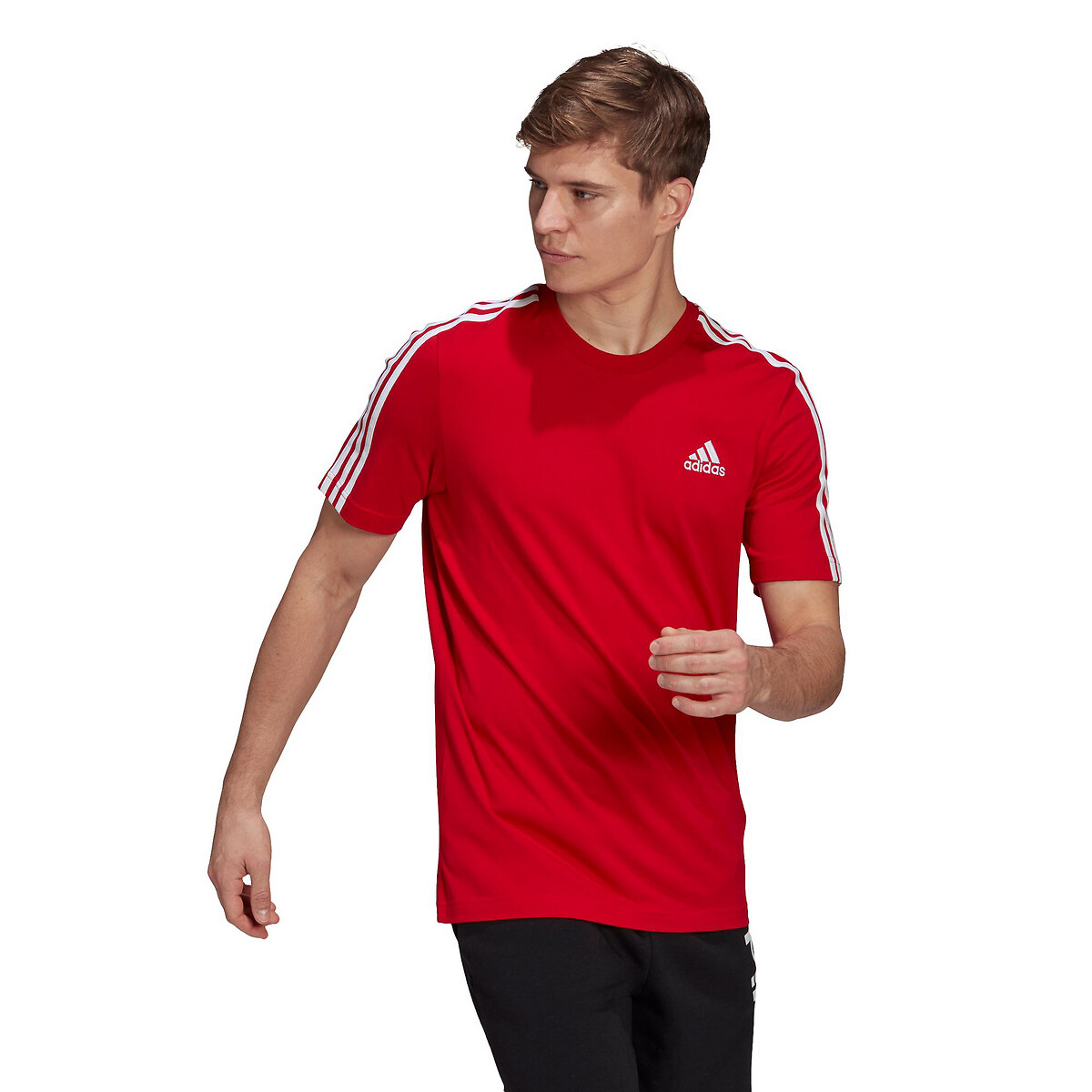 Cotton short sleeve t-shirt with 3 shoulder stripes , red, Adidas ...