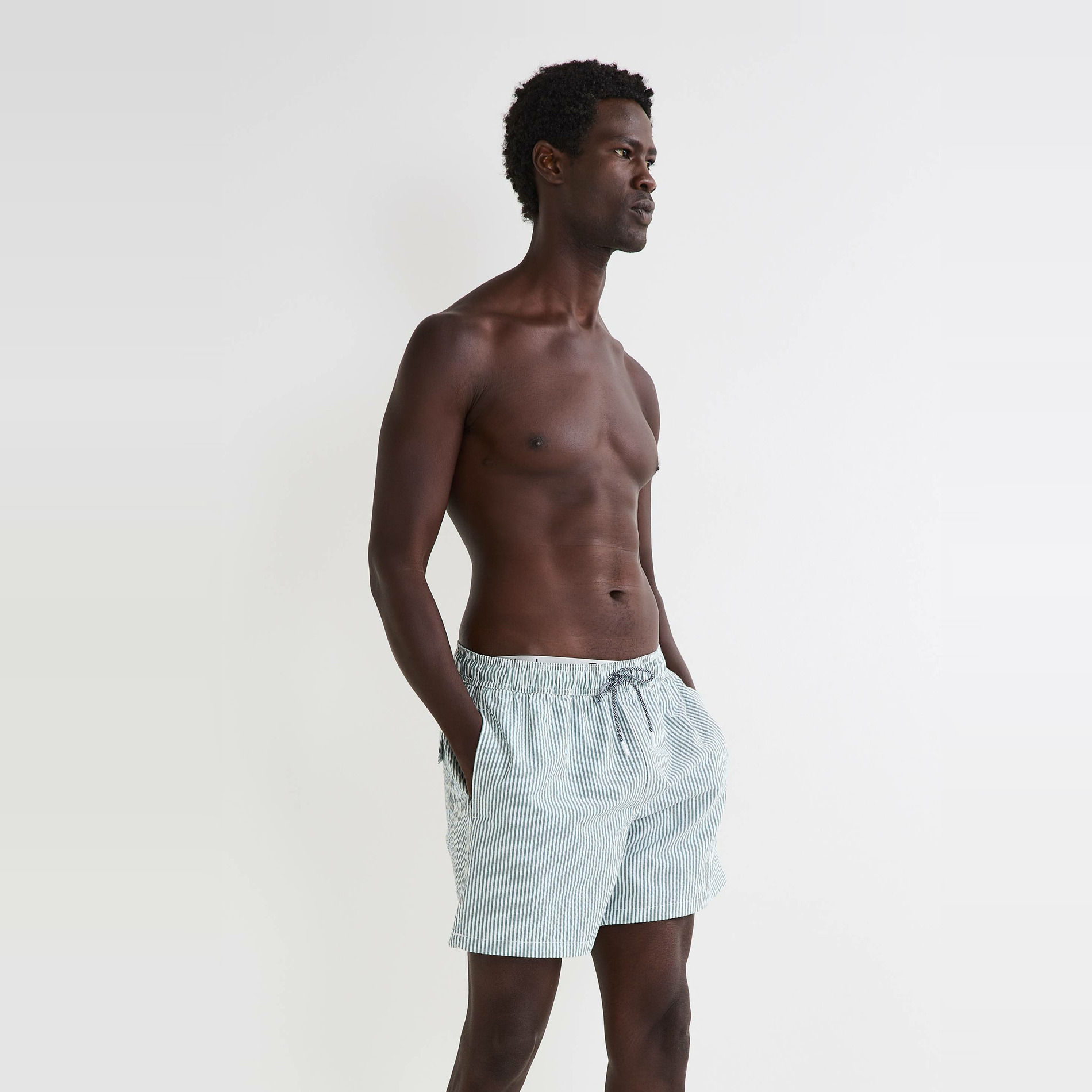 Short de bain seersucker rayé, MONOPRIX