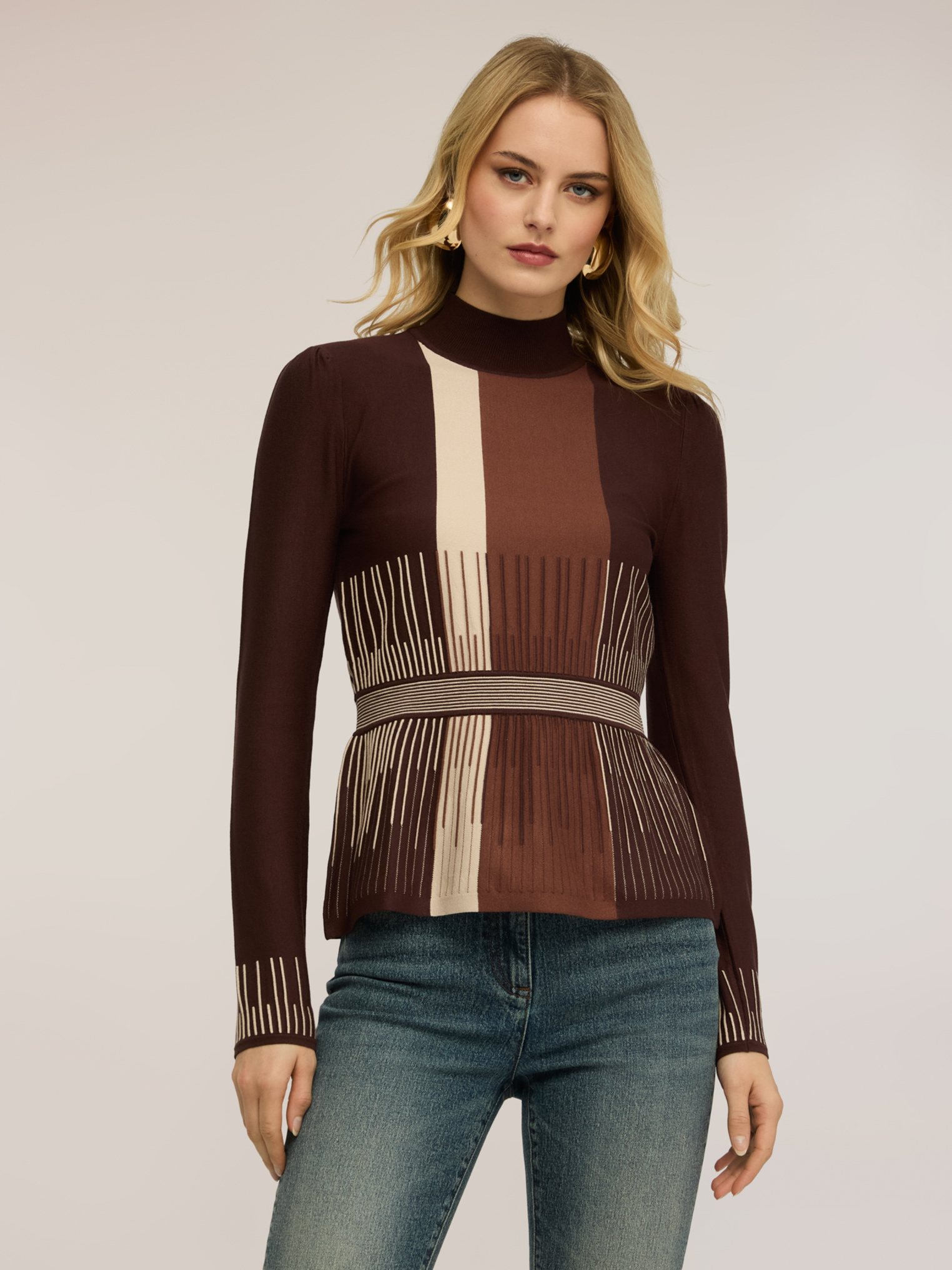 Pull col roulé à rayures coupe péplum, MOTIVI