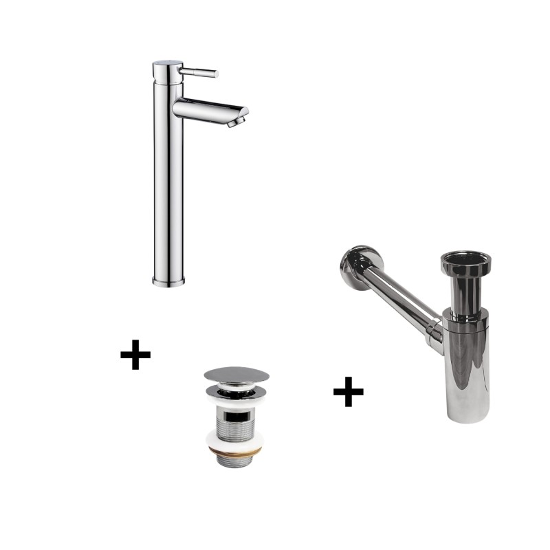 Robinet bec haut TAP + bonde CLINT + siphon SIMON, MOB IN