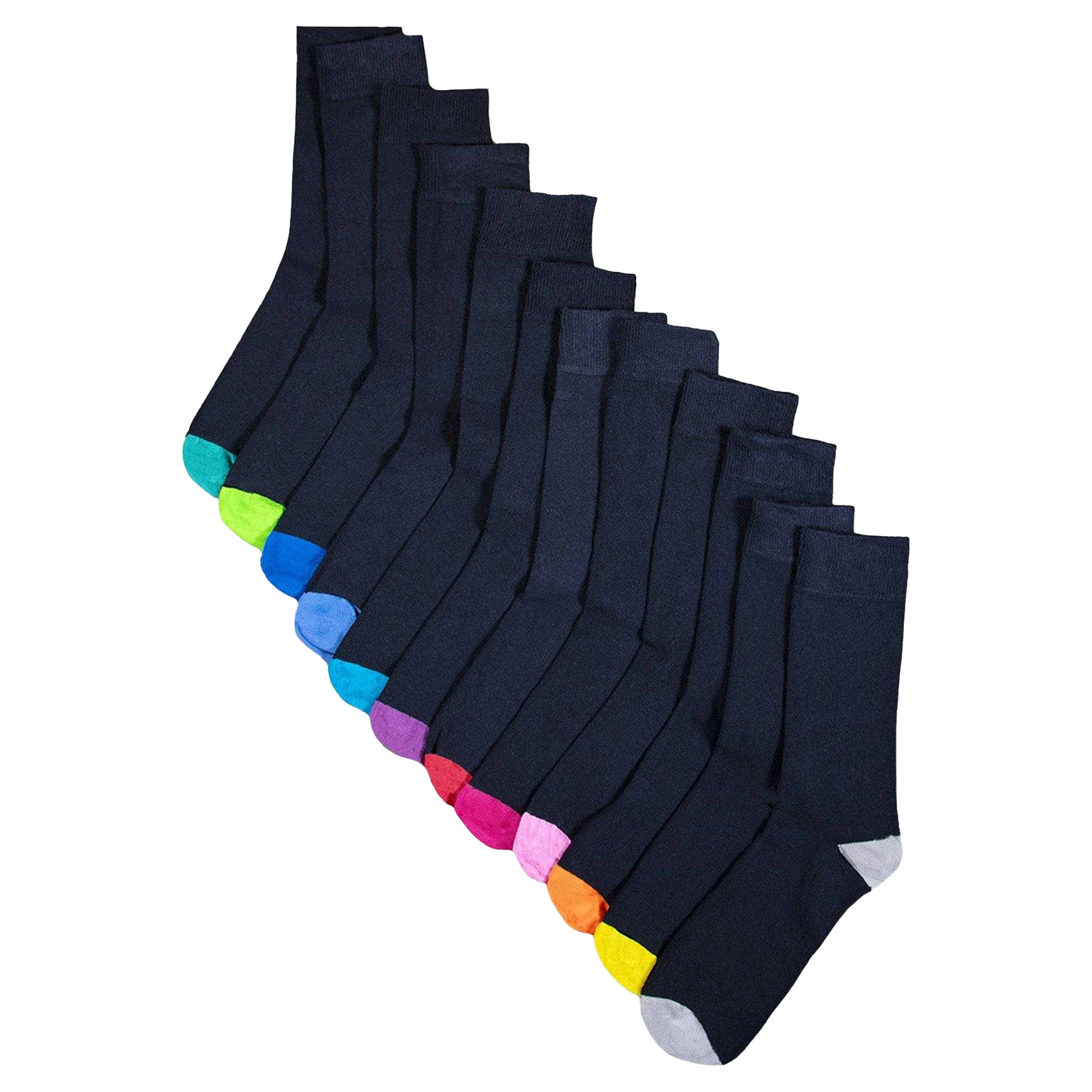 Lot de 12 paires de chaussettes à orteils et talon contrastés, FLOSO