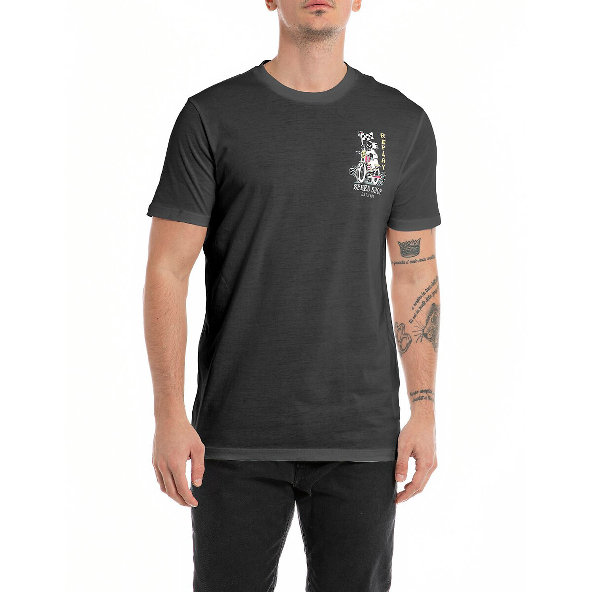 La mit vorne | Redoute Replay hinten, regular-fit und schwarz logoprints T-shirt