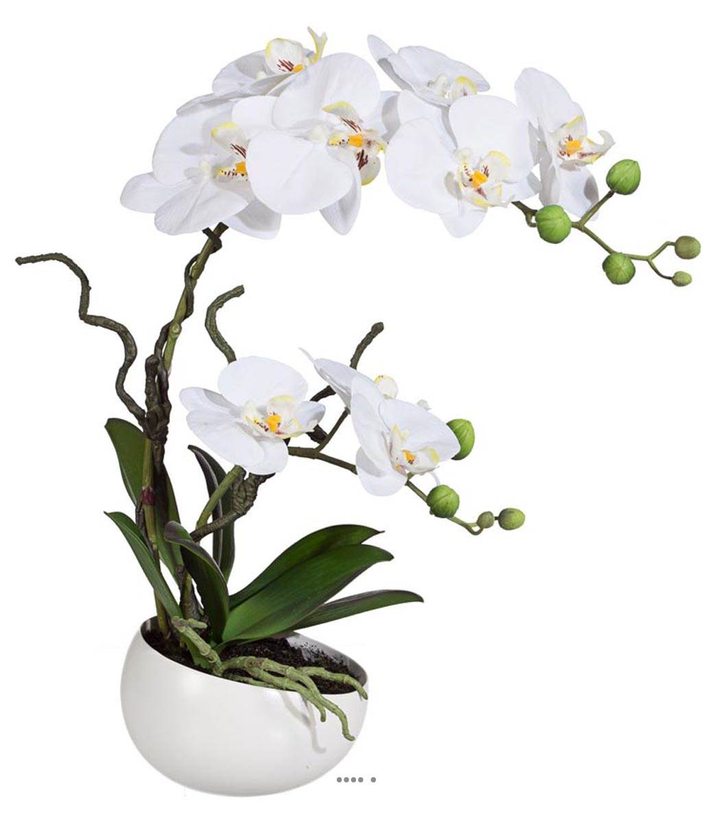Orchidee factice 2 hampes en coupe ceramique, ARTIFICIELLES