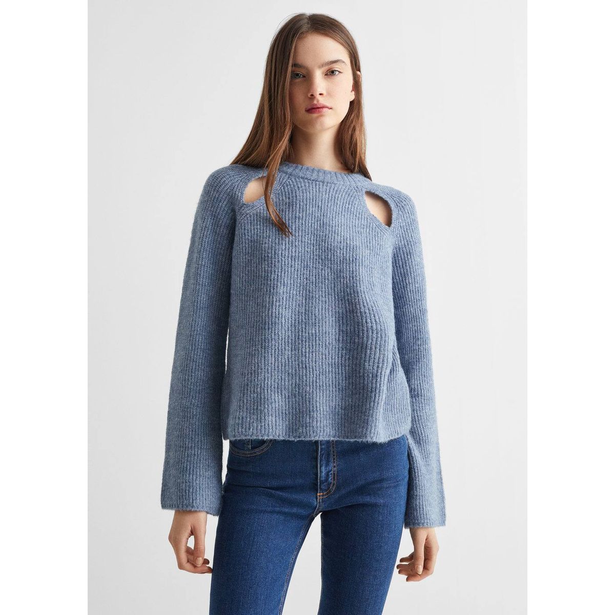 Pull over coton ouvertures bleu ciel Mango Teen La Redoute