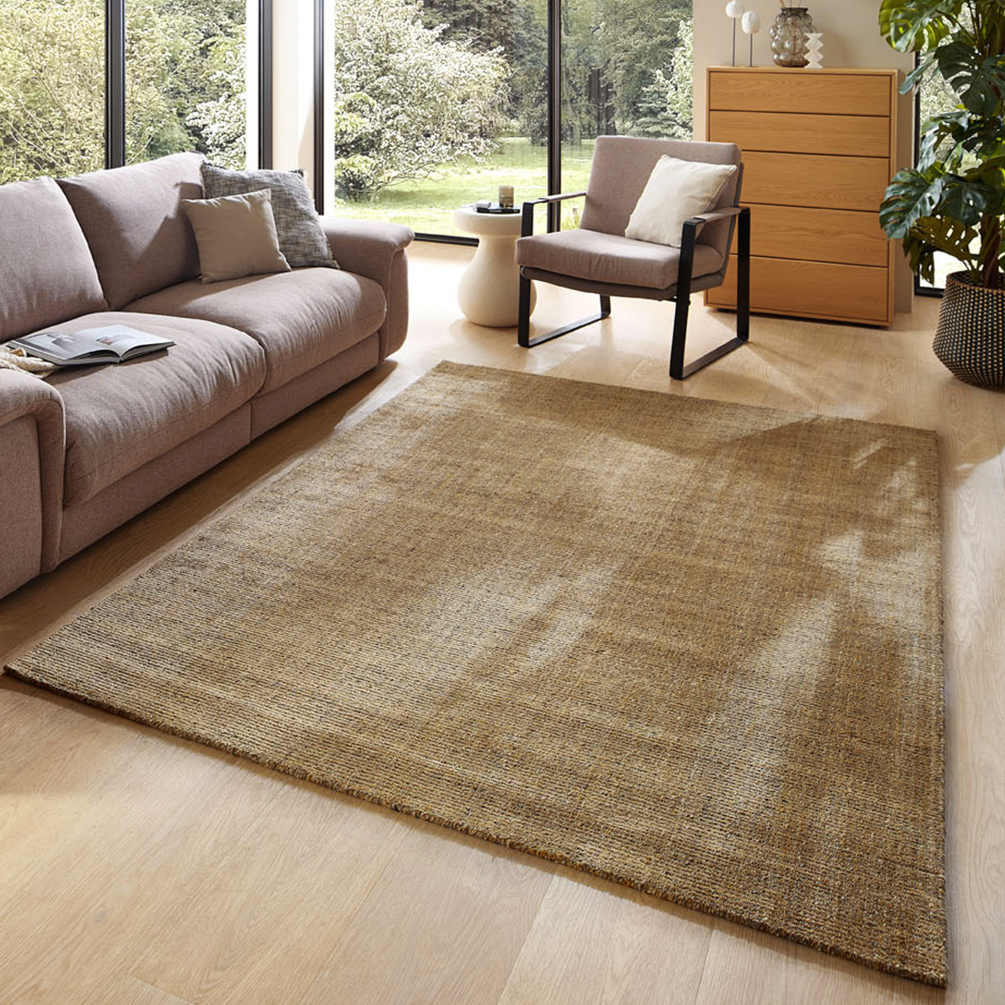 Tapis UNI rayé en viscose et laine - VENUS, THEKO