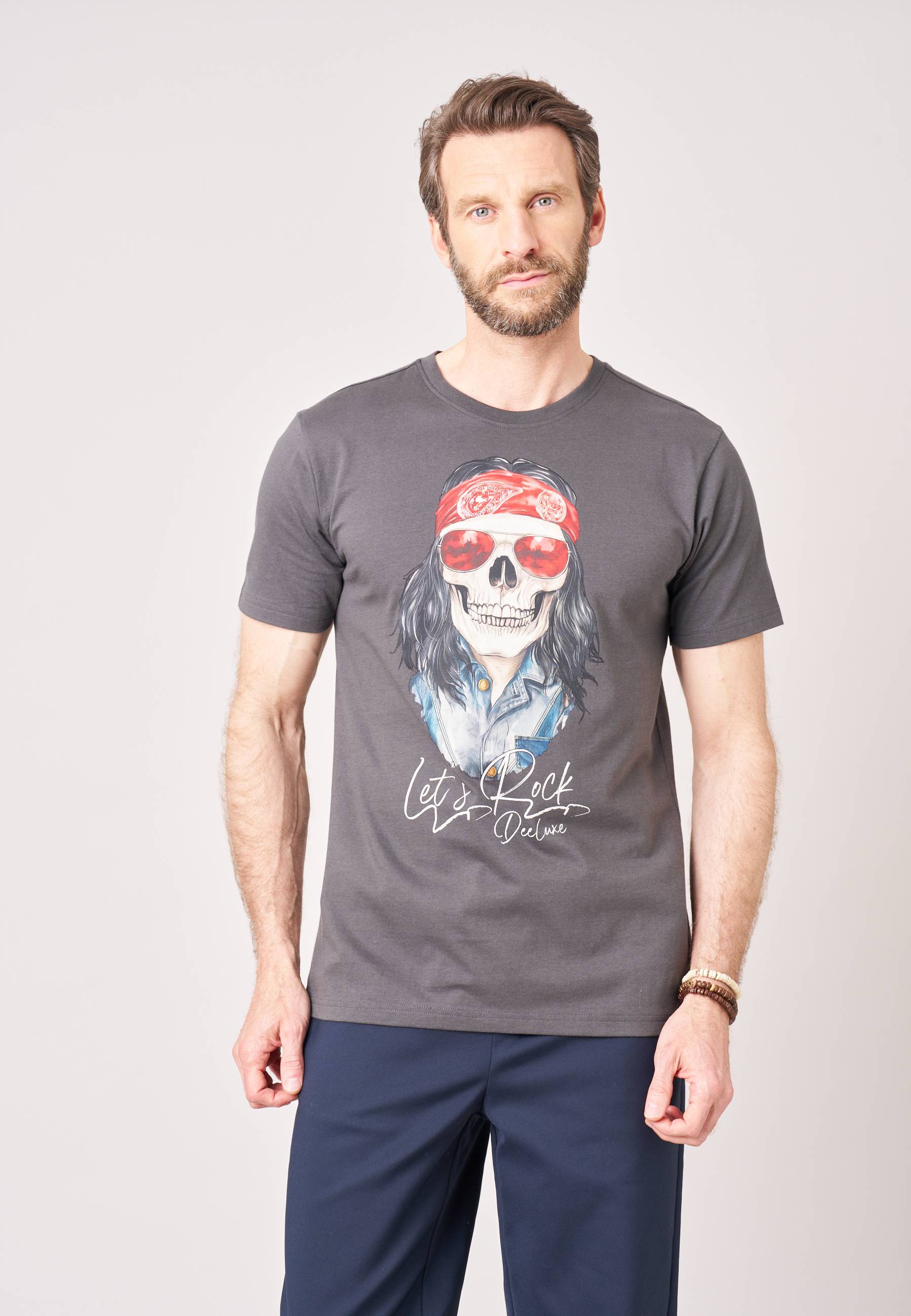 T-shirt confort homme en jersey 100% coton imprimé crâne rock ROCKER, DEELUXE